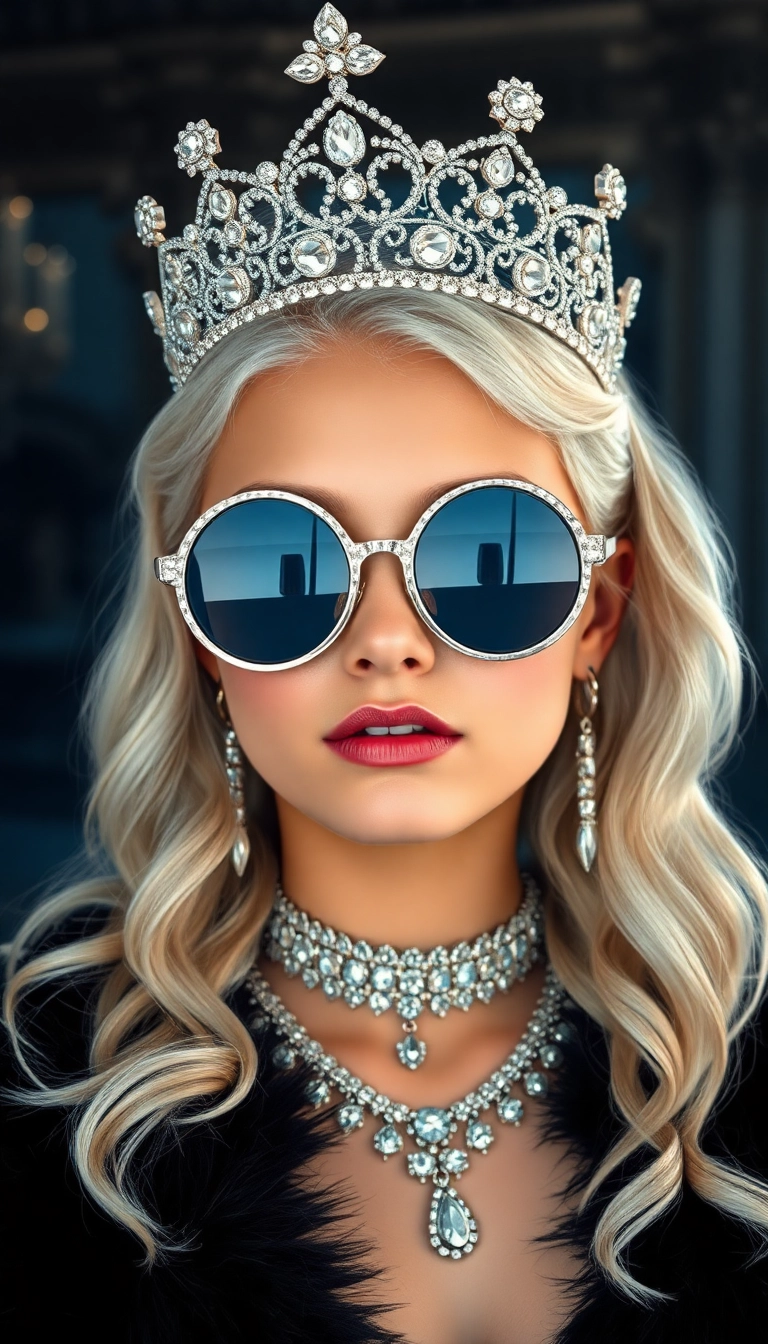 iPhone Young Platinum Blonde Queen in Black Fur Sophisticated Wallpaper Stock Image